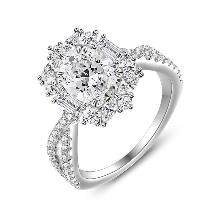 Inel logodnă moissanite oval 2 carate halo moissanite aur platină [3]