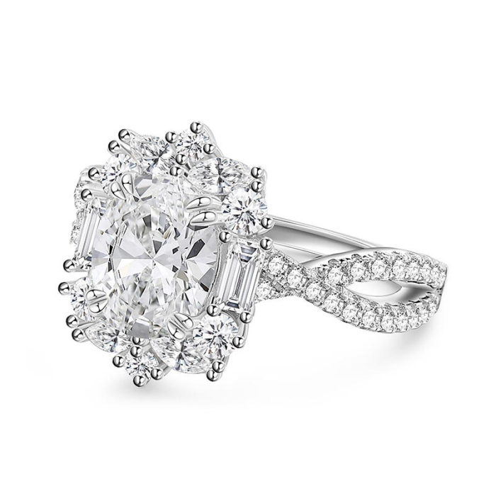 Inel logodnă moissanite oval 2 carate halo moissanite aur platină [4]