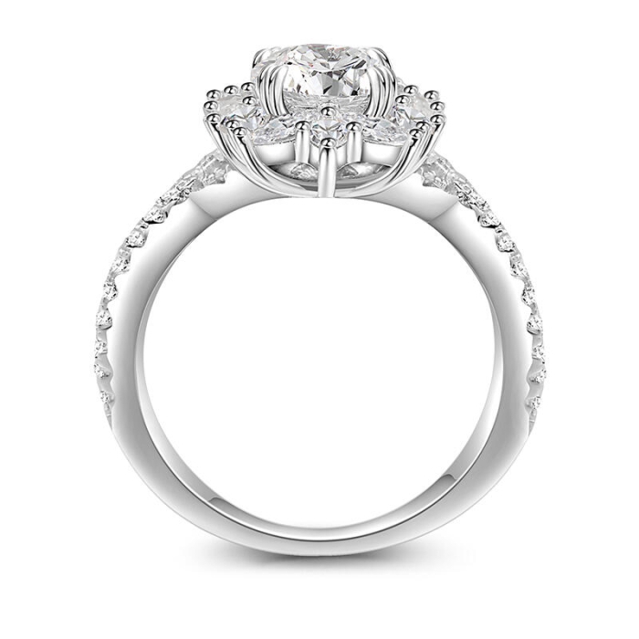 Inel logodnă diamant oval 1 carat halo diamante laborator aur platină [2]