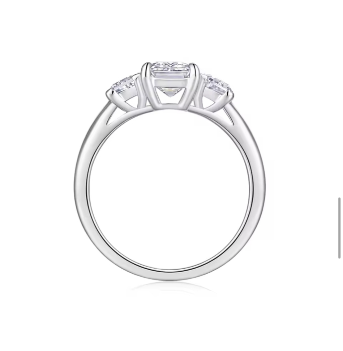 Engagement ring with 2.6 CT emerald moissanite trilogy model | Gold, Platinum [2]