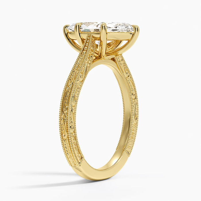 Vintage engagement ring with 2 CT D VVS moissanite, milgrain and floral details | Gold, platinum [5]