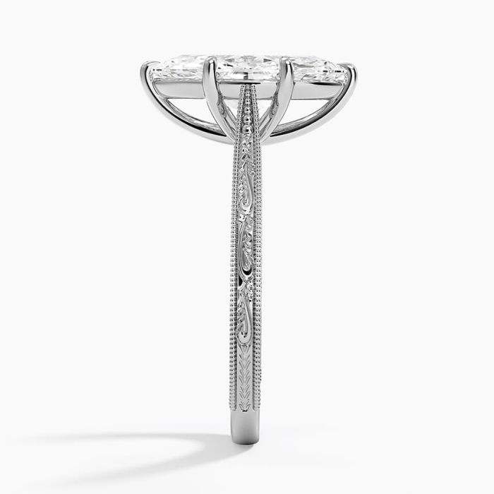 Inel de logodna vintage cu diamant de laborator 2 CT E VS milgrain si detalii florale | Aur, platina [7]