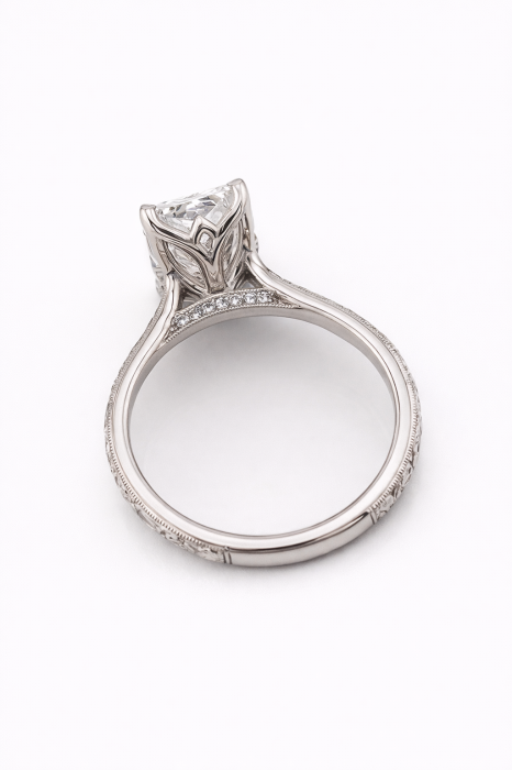 Inel Logodnă Diamant Laborator Radiant Vintage - Filigran si Milgrain | Estera Jewellery [2]