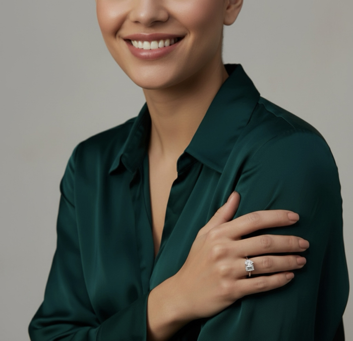 Inel Toi et Moi Emerald & Pear 2 CT Diamante de Laborator [13]