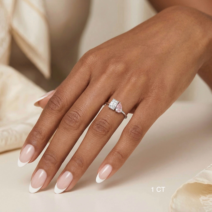 Inel de logodna Toi et Moi cu Diamante de Laborator Radiant și Pară Roz | Argint, Aur, Platina | Estera Jewellery [7]