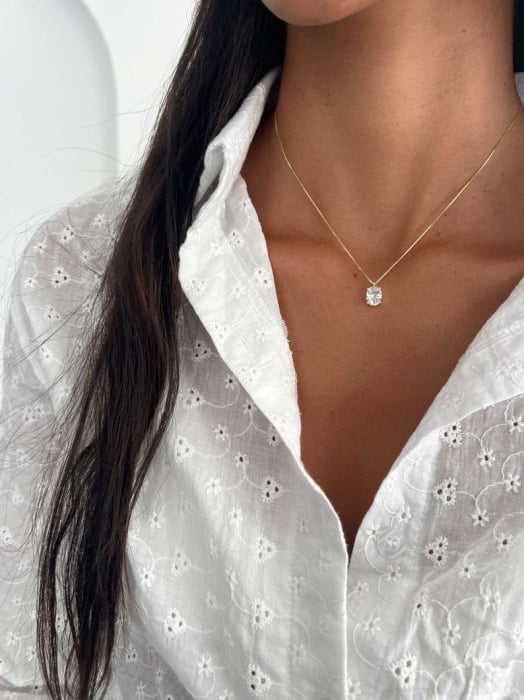 Lant cu pandantiv Solitaire Oval 1 CT [8]