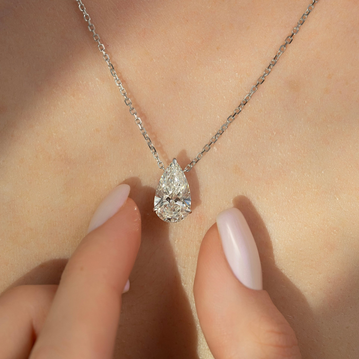 Lant cu pandantiv Solitaire Pear 1 CT [4]
