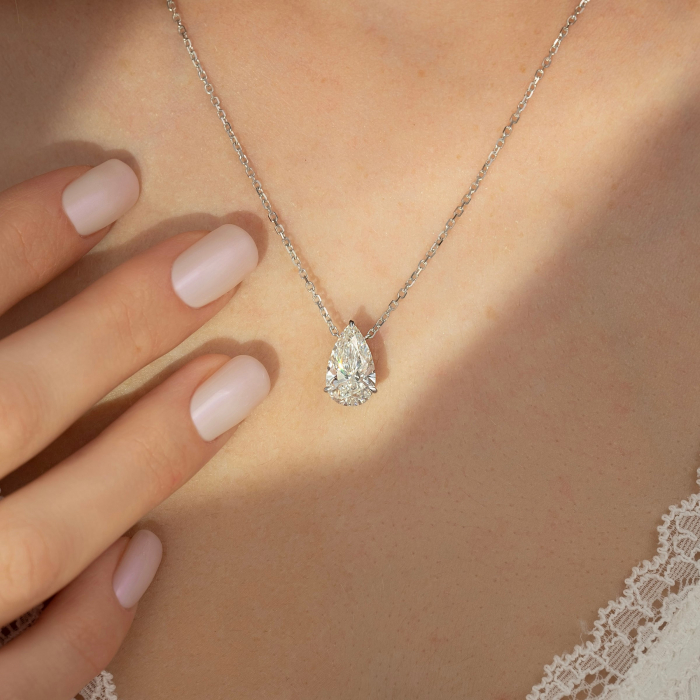 Lant cu pandantiv Solitaire Pear 1 CT [5]