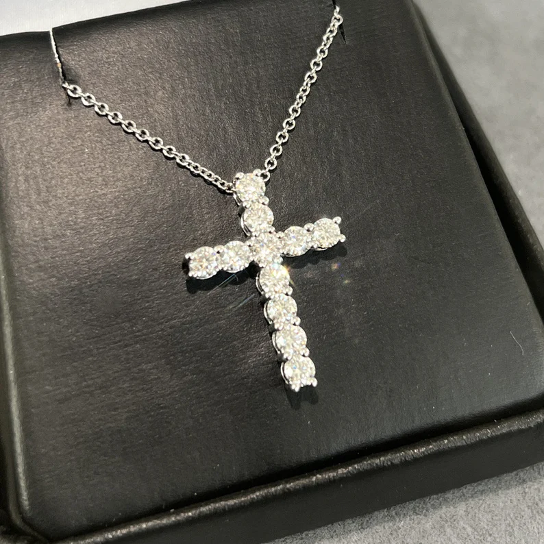 Lant si pandantiv Cruce cu Moissanite de 1 CT [6]