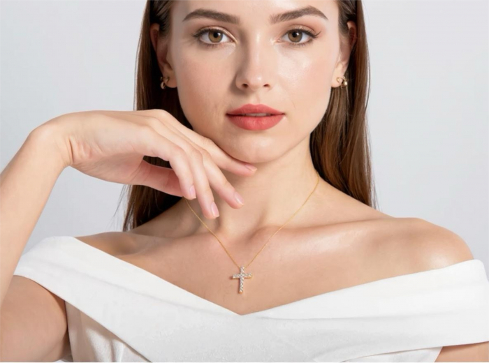 Lant si pandantiv Cruce cu Moissanite de 1 CT [5]