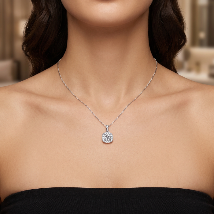 Silver pendant necklace with a 1-carat round moissanite, D VVS [3]