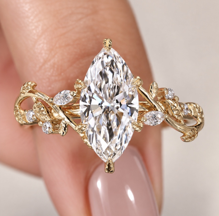 1.5-Carat Marquise-Cut Lab-Grown Diamond Engagement Ring with Botanical Details | Gold or Platinum [6]