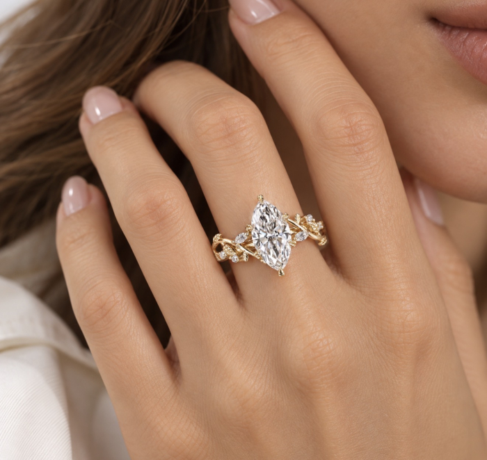 1.5-Carat Marquise-Cut Lab-Grown Diamond Engagement Ring with Botanical Details | Gold or Platinum [12]