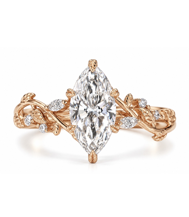 1.5-Carat Marquise-Cut Lab-Grown Diamond Engagement Ring with Botanical Details | Gold or Platinum [3]
