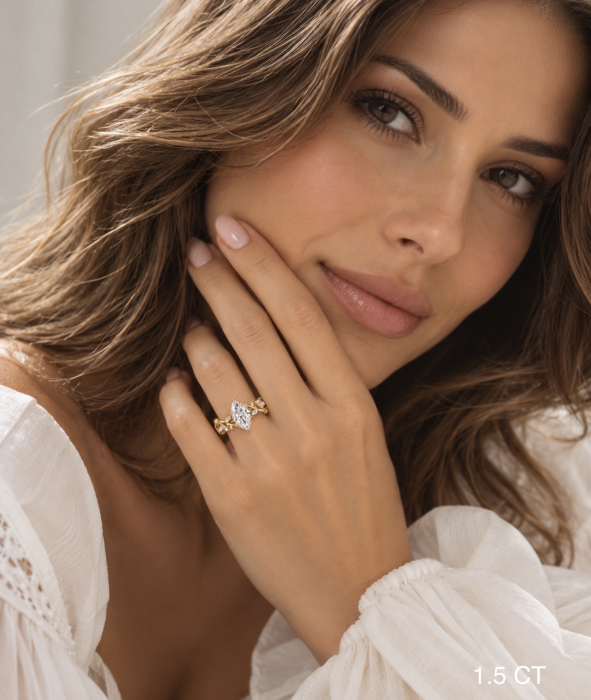 1.5-Carat Marquise-Cut Lab-Grown Diamond Engagement Ring with Botanical Details | Gold or Platinum [14]