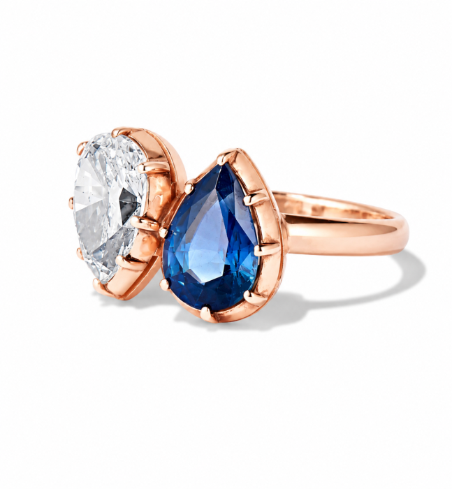 Inel logodnă Toi et Moi cu moissanite și safir albastru 2,5 CT – aur sau platină [4]