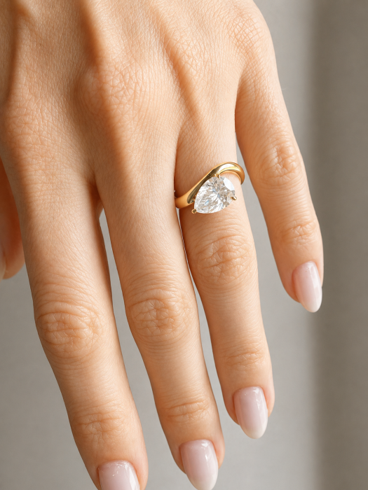 Pear Moissanite Engagement Ring 1.5 ct / 2 ct D VVS | Platinum Plated Silver, Yellow or Rose Gold [10]