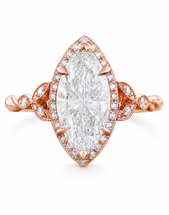 Inel Logodna Moissanite Marchiz & Halo– Milgrain si Detalii Vintage [3]
