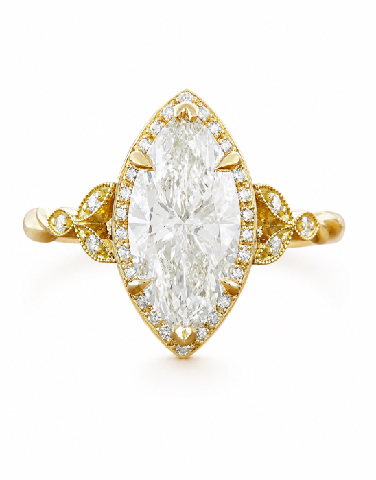Inel Logodna Moissanite Marchiz & Halo– Milgrain si Detalii Vintage [2]