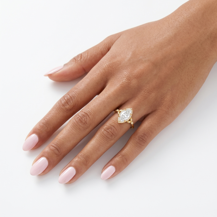 Inel Logodna Moissanite Marchiz & Halo– Milgrain si Detalii Vintage [15]