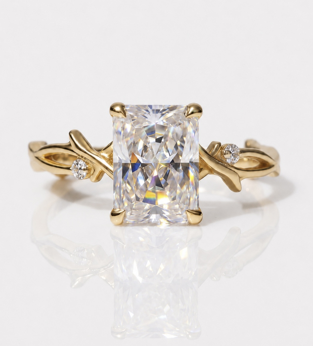 Inel de Logodnă Radiant cu Diamant de Laborator | Inel Elegant Inspirat din Natură [4]