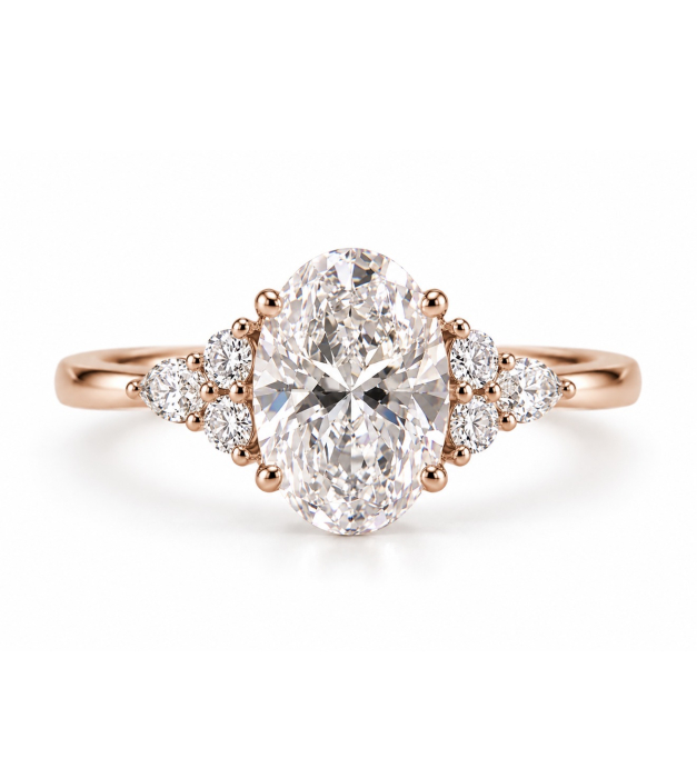 Lab-grown Diamond Oval 1-4 Carat E VS1 Diamond Engagement Ring with Marquise and Round Diamonds | Elegant Cathedral Engagement Ring [3]