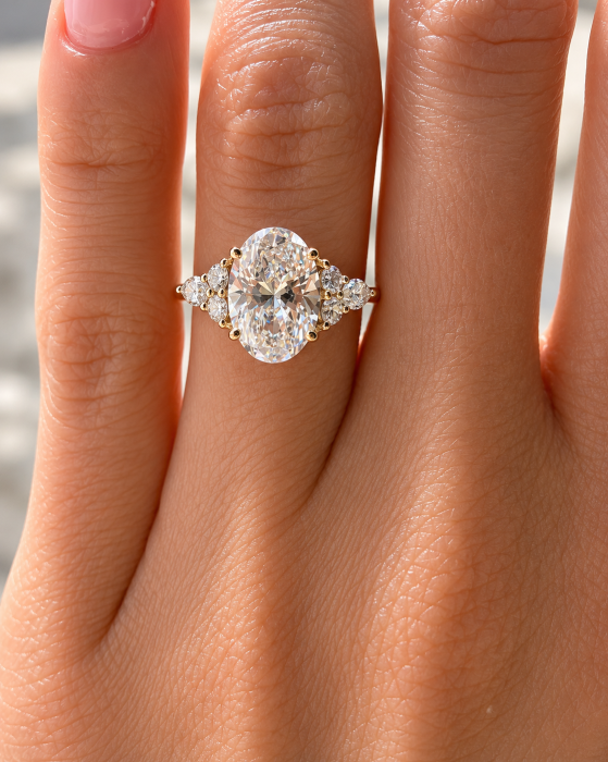 Moissanite Oval 1-4 Carat D VVS1Engagement Ring with Marquise and Round Moissanite | Elegant Cathedral Engagement Ring [9]