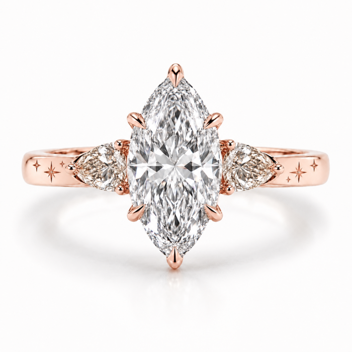 Inel Logodnă Marquise Diamant de Laborator E VS1 | Diamante Champagne [3]