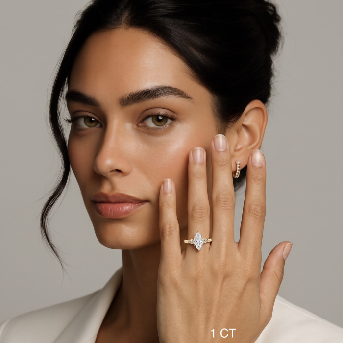 Inel Logodnă Marquise Diamant de Laborator E VS1 | Diamante Champagne [9]
