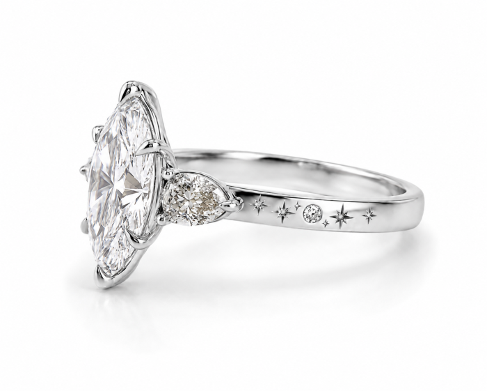Inel Logodnă Marquise Diamant de Laborator E VS1 | Diamante Champagne [5]