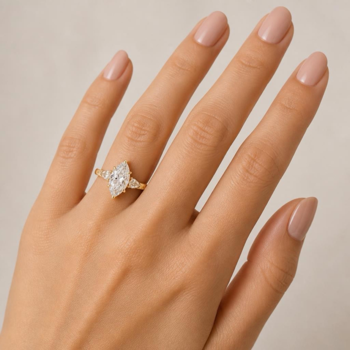 Inel Logodnă Marquise Diamant de Laborator E VS1 | Diamante Champagne [8]