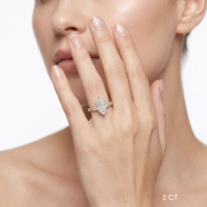 Inel Logodnă Marquise Diamant de Laborator E VS1 | Diamante Champagne [10]
