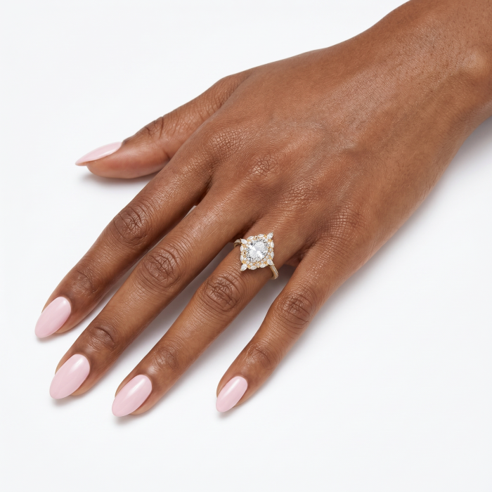 Inel logodna cu diamant de laborator oval 2 carate, halo diamante marquise | Argint, Aur, Platina [7]