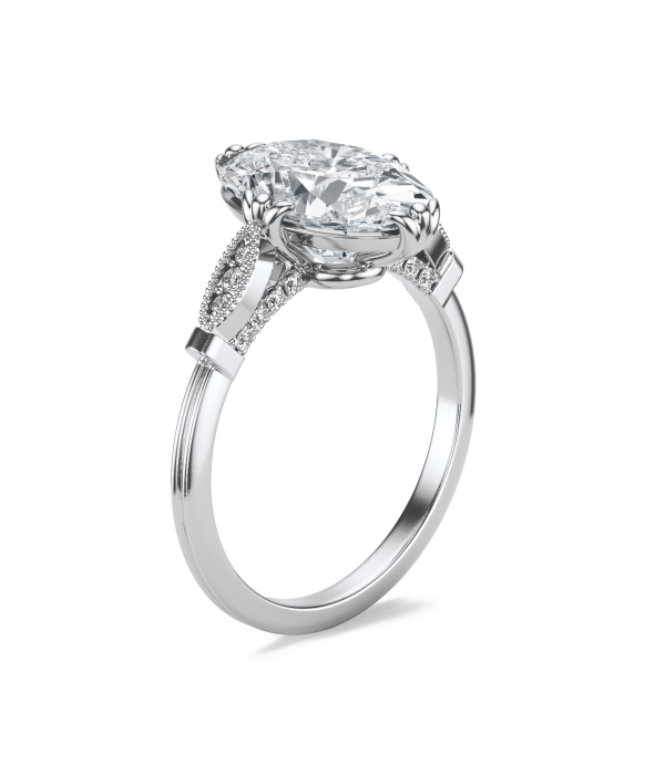 Inel logodnă diamant de laborator oval E VS1 – hidden halo și pavé galerie – aur sau platină [3]