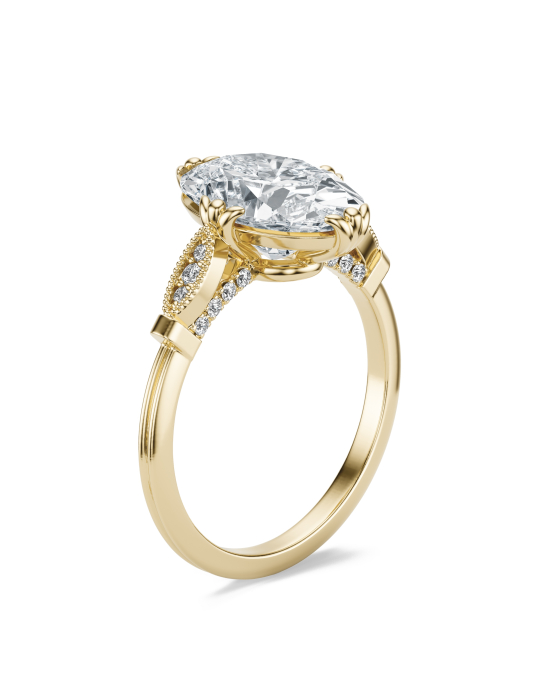 Inel logodnă diamant de laborator oval E VS1 – hidden halo și pavé galerie – aur sau platină [4]