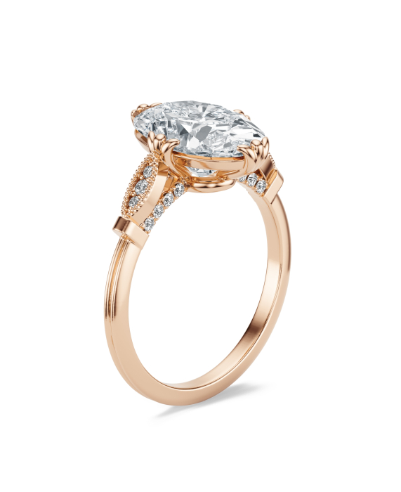 Inel logodnă diamant de laborator oval E VS1 – hidden halo și pavé galerie – aur sau platină [5]