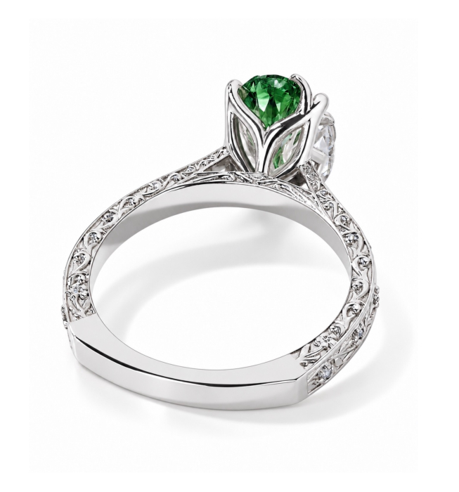Inel cu Diamant de Laborator Verde Oval | Tulip Setting & Euro Shank [10]