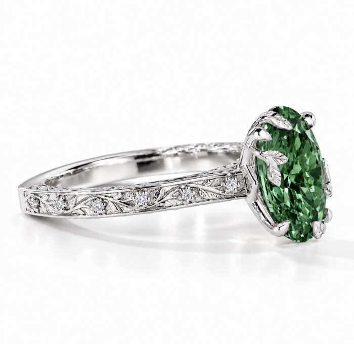 Inel cu Diamant de Laborator Verde Oval | Tulip Setting & Euro Shank [9]
