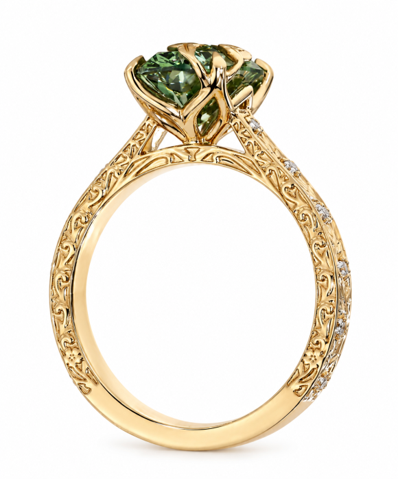Inel cu Diamant de Laborator Verde Oval | Tulip Setting & Euro Shank [4]