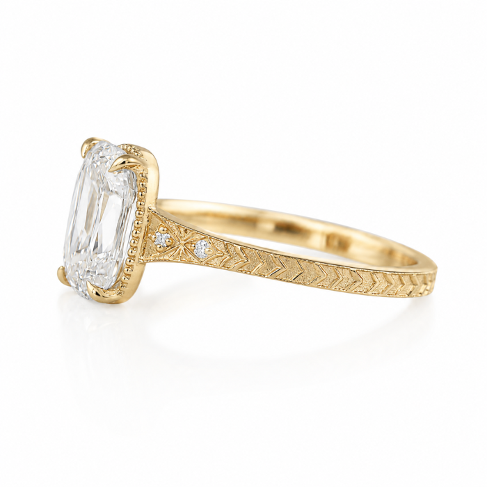 Inel logodna diamant laborator Ashoka (Criss Cut) – Model vintage, Setare bezel | Argint, Aur sau platina [6]