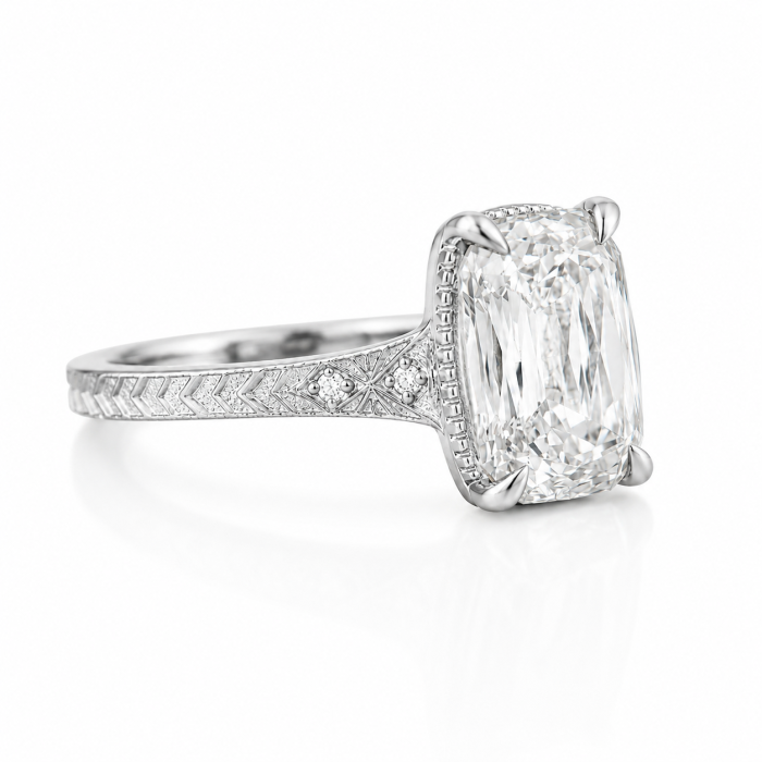 Inel logodna diamant laborator Ashoka (Criss Cut) – Model vintage, Setare bezel | Argint, Aur sau platina [4]