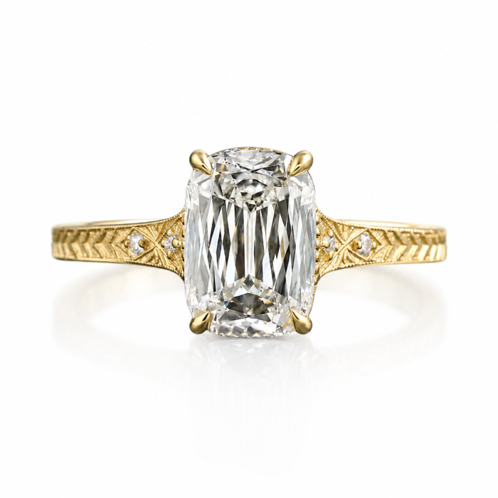 Inel logodna diamant laborator Ashoka (Criss Cut) – Model vintage, Setare bezel | Argint, Aur sau platina [2]
