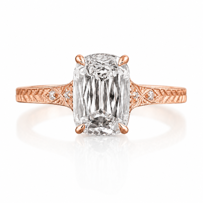 Inel logodna diamant laborator Ashoka (Criss Cut) – Model vintage, Setare bezel | Argint, Aur sau platina [3]