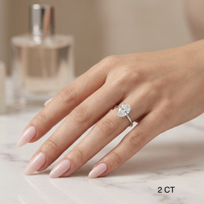 Oval E VS1 Moissanite Engagement Ring | Vintage Design with Tulip Setting [8]