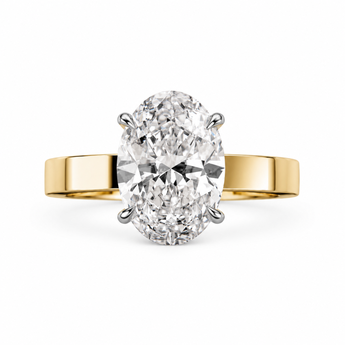 Oval E VS1 Lab-Grown Diamond Engagement Ring, Cigar Band | Gold, Platinum or Silver [2]