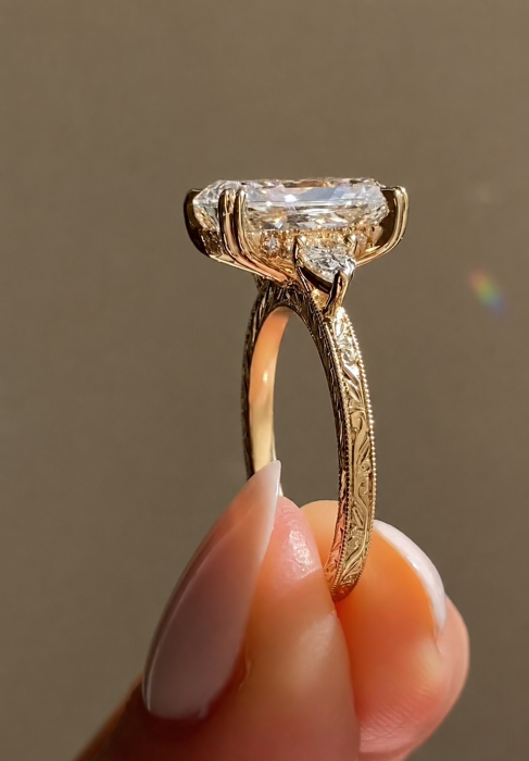 Radiant E VS1 Lab-Ground Diamond Engagement Ring | Hidden Halo Vintage | Silver, Gold, Platinum [11]