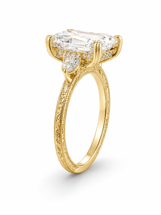 Radiant E VS1 Lab-Ground Diamond Engagement Ring | Hidden Halo Vintage | Silver, Gold, Platinum [8]