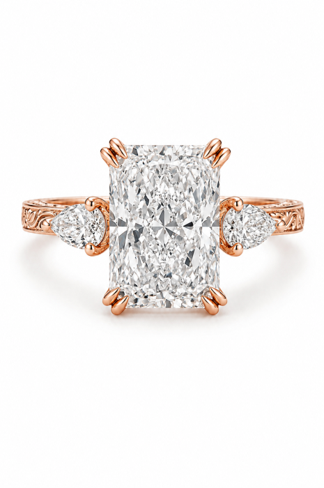 Radiant E VS1 Lab-Ground Diamond Engagement Ring | Hidden Halo Vintage | Silver, Gold, Platinum [3]