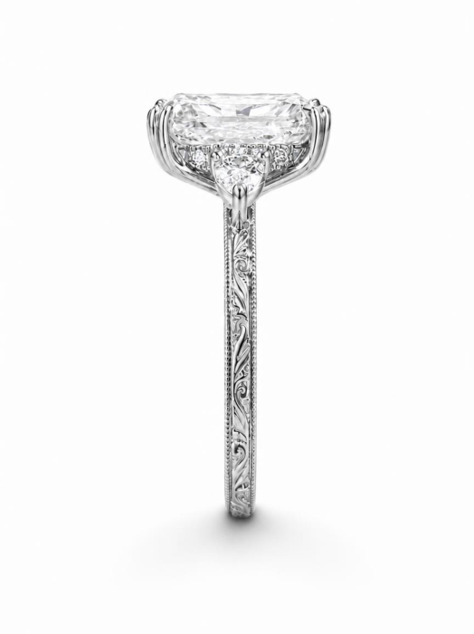 Radiant E VS1 Lab-Ground Diamond Engagement Ring | Hidden Halo Vintage | Silver, Gold, Platinum [7]