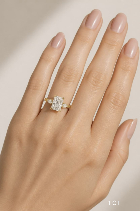 Radiant E VS1 Lab-Ground Diamond Engagement Ring | Hidden Halo Vintage | Silver, Gold, Platinum [12]